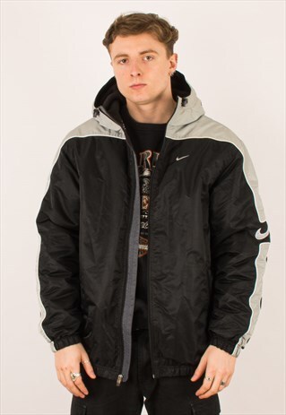 VINTAGE BLACK NIKE SWOOSH FLEECE JACKET COAT LARGE