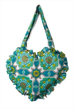 Turquoise Ruffle Heart Tote Bag