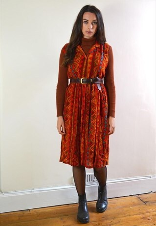 1993 ST MICHAEL VINTAGE ABSTRACT PATTERN BUTTON MIDI DRESS