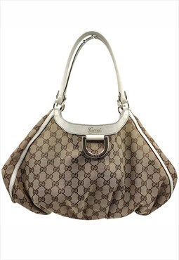 Vintage Gucci Handbag D Ring monogram GG, beige and brown