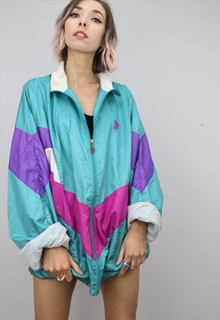 VINTAGE 80S 90S OVERSIZED SHELL SUIT FESTIVAL JACKET