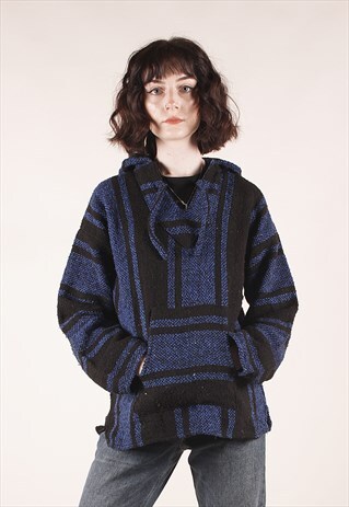 VINTAGE 90S BAJA BLUE AND BLACK STRIPED HOODY /MM2115