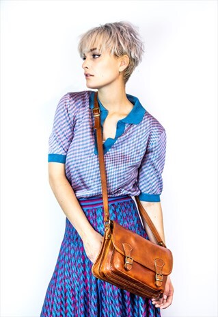 LEATHER SATCHEL MESSENGER BAG IN TAN BROWN SMALL