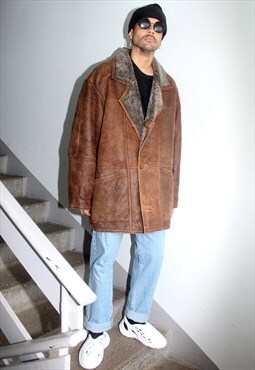 Vintage 90s Goldstein Shearling Brown Leather Coat XL