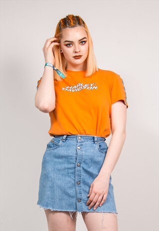 90'S VTG CALVIN KLEIN LIGHT BLUE DENIM RAW HEM MINI SKIRT