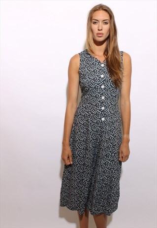 VINTAGE 1990'S 90'S SCALLOPED FLORAL PRINT CORSET DRESS M-L