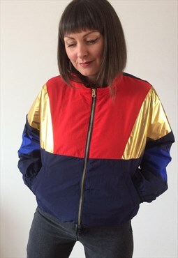 Vintage 90s Navy Gold & Red Tracksuit Top