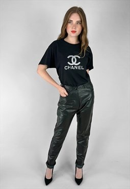 Vintage Helline 80's Black Leather Straight Ladies Trousers