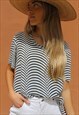 Vintage 80's White & Black Stripe Short Sleeve Crew Neck Top