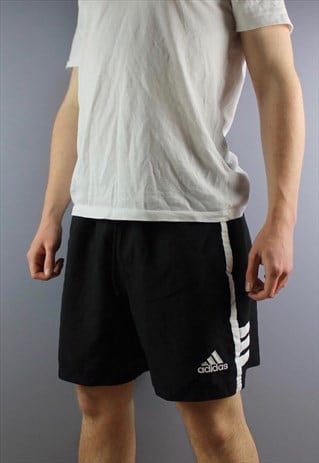 VINTAGE ADIDAS SHORTS IN BLACK WITH POCKETS, EMBROIDERED LOG