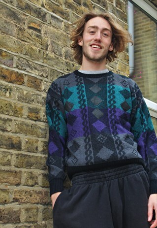 VINTAGE / 80'S / PURPLE PATTERNED JUMPER