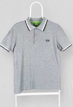 Hugo Boss Grey Polo Shirt  Tipped Modern Fit Mens Small