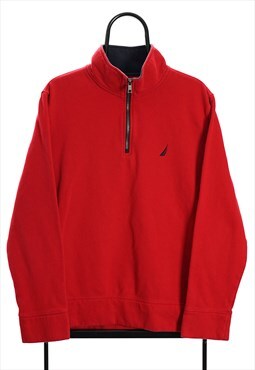 Vintage Nautica Red Quarter Zip Sweatshirt Mens