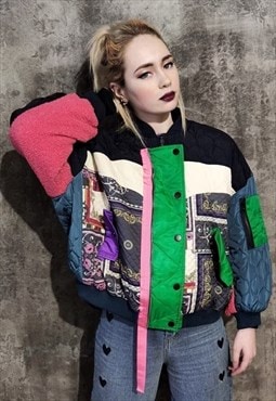 Paisley fleece varsity PU bandana patch MA bomber blue