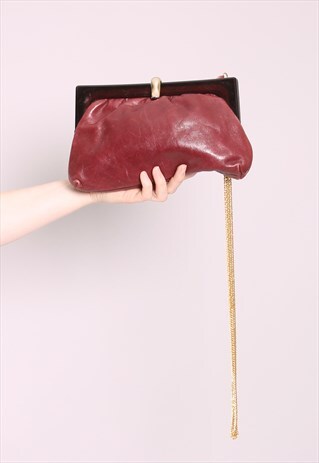 VINTAGE 60 MAROON LEATHER SLOUCHY CLUTCH PURSE BAG