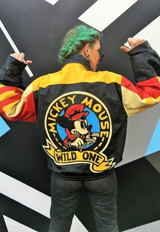 RARE VINTAGE MICKEY MOUSE "WILD ONE" LEATHER BOMBER JACKET