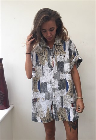 CRAZY PATTERNED OVERSIZED RETRO VINTAGE FESTIVAL SHIRT