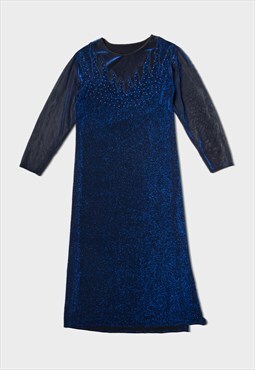 Vintage Y2K 00s sparkly blue maxi dress with rhinestones