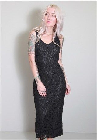 VINTAGE 1990'S AMAZING BLACK LACE MIDI DRESS