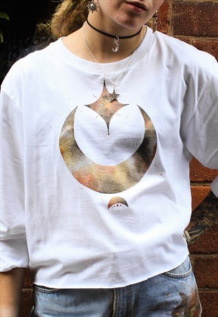 HANDPAINTED CRESCENT MOON LONG SLEEVED CROP TOP