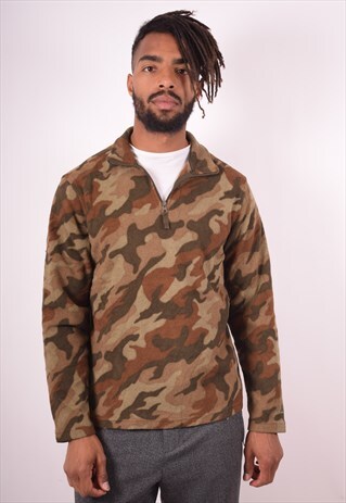 STARTER MENS VINTAGE FLEECE JUMPER SMALL MULTI CAMO 90S