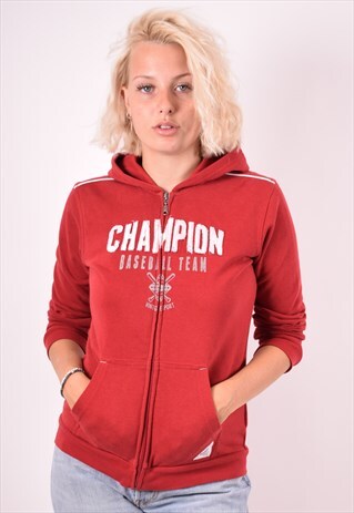 CHAMPION WOMENS VINTAGE HOODIE JACKET SMALL RED 90S