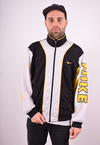 NIKE MENS VINTAGE TRACKSUIT TOP JACKET LARGE BLACK 90'S
