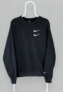 Nike Black Sweatshirt Big Swoosh Logo Mens Small