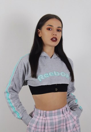 VINTAGE GREY REEBOK EXTRA CROPPED HOODIE