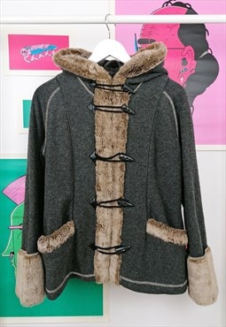 Vintage 90's Faux Fur Grey Wool Jacket