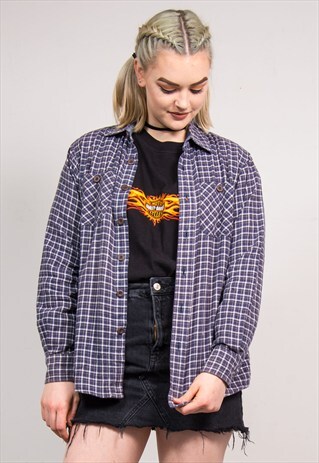 90'S VINTAGE BLUE CHECK WRANGLER GRUNGE FLANNEL SHIRT