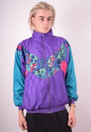 MENS VINTAGE TRACKSUIT TOP JACKET XL PURPLE 90S