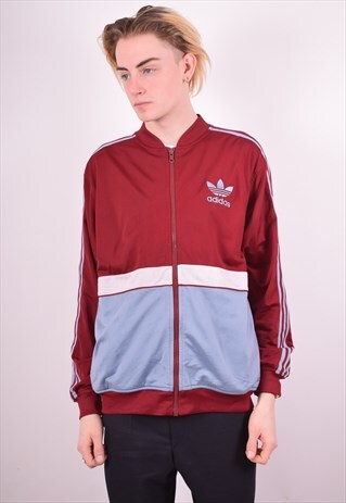 ADIDAS MENS VINTAGE TRACKSUIT TOP JACKET MEDIUM MAROON 90S