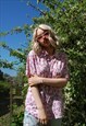 VINTAGE 80'S LIGHT SUMMER FESTIVAL BLOUSE SHIRT FLOWER PINK 