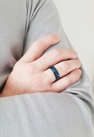 CLASSIC BLUE CURVED BAND MENS RING (STAINLESS STEEL)