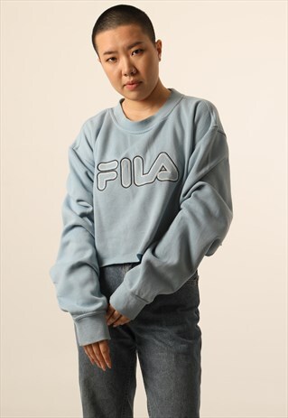 VINTAGE FILA EMBROIDERED SPELL OUT CROPPED SWEATSHIRT