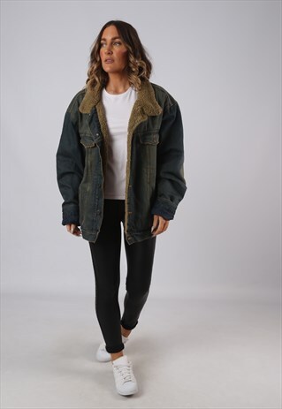 DENIM JACKET SHERPA LINED OVERSIZED VINTAGE UK 20 - 22 (DKEN
