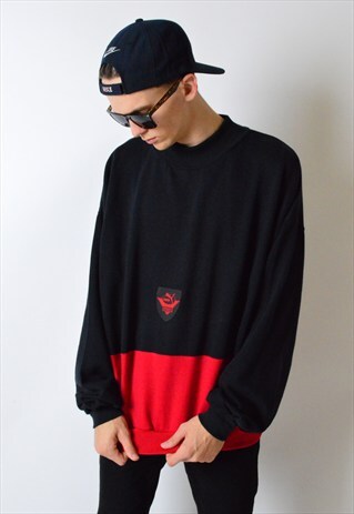 VINTAGE 90S BLACK RED COLOUR BLOCK PUMA SWEATSHIRT JUMPER