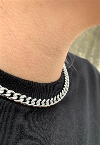 SILVER 7MM THICK CURB CHAIN NECKLACE