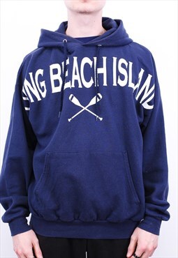 Vintage Hoodie Navy With Spellout Text On Arms And Chest