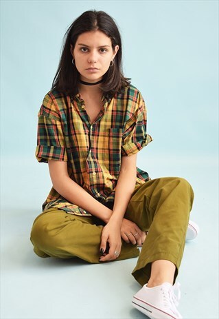 90'S RETRO CHECKED PRINT OVERSIZED WORKWEAR DADS BLOUSE