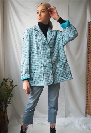 VINTAGE BLUE TWEED STYLE BLAZER