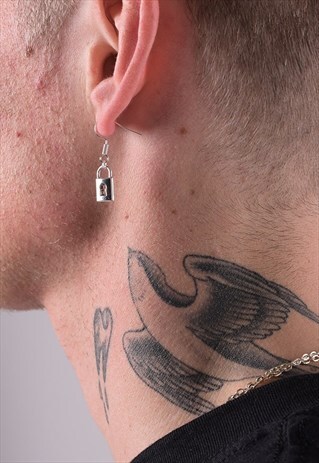 2 PACK MINI HOOP HANGING PADLOCK EARRING - SILVER