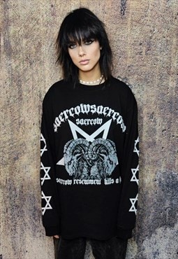 Pentagram t-shirt lamb print tee grunge Gothic top black
