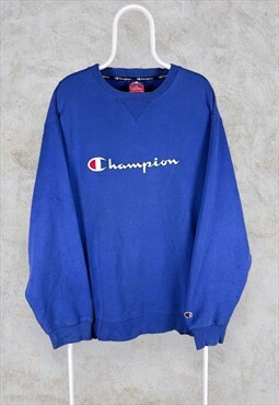 Vintage Blue Champion Sweatshirt Embroidered XL