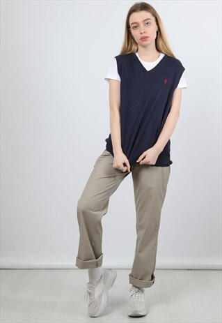 RALPH LAUREN SMALL NAVY EMBROIDERED LOGO SLEEVELESS KNIT