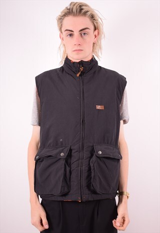 WOOLRICH MENS VINTAGE REVERSIBLE GILET MEDIUM BLACK 90S