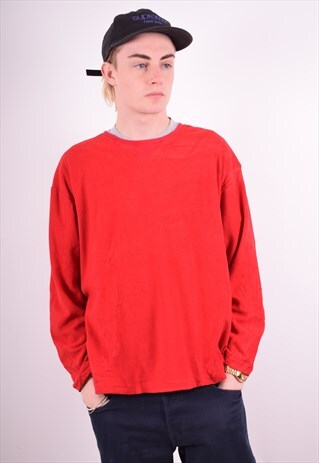 CHAPS RALPH LAUREN MENS VINTAGE FLEECE JUMPER LARGE RED 90'S