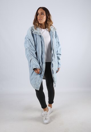 VINTAGE DENIM JACKET OVERSIZED FITTED LONG UK 12 M (CJ2L)