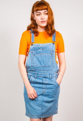 VINTAGE 90'S LIGHT BLUE DENIM PINAFORE DRESS